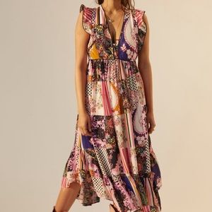 Anthropologie Ruffled Patchwork Midi Dress